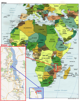 Africa map showing Malawi and Ngala